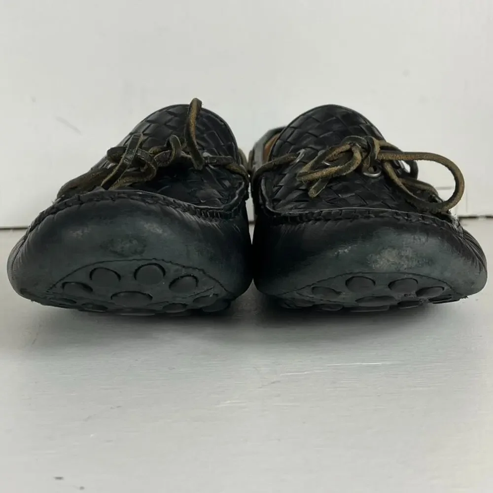 Frye Loafers Mens Size 10.5 Russe Black Woven Leather Slip On Casual Shoes